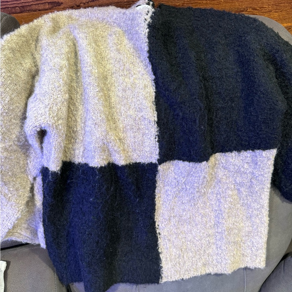 Black and brown fuzzy oversized sweater